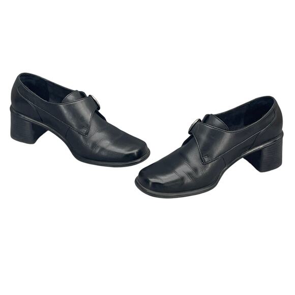 Thom McAnn Black Leather Monk Strap Buckle 2" Heel Slip On Loafer Women 7.5 - Picture 5 of 11